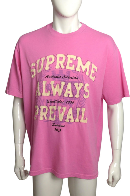 SUPREME- NWT 2025 PINK "ALWAYS PREVAIL" Graphic T-Shirt, Size XL