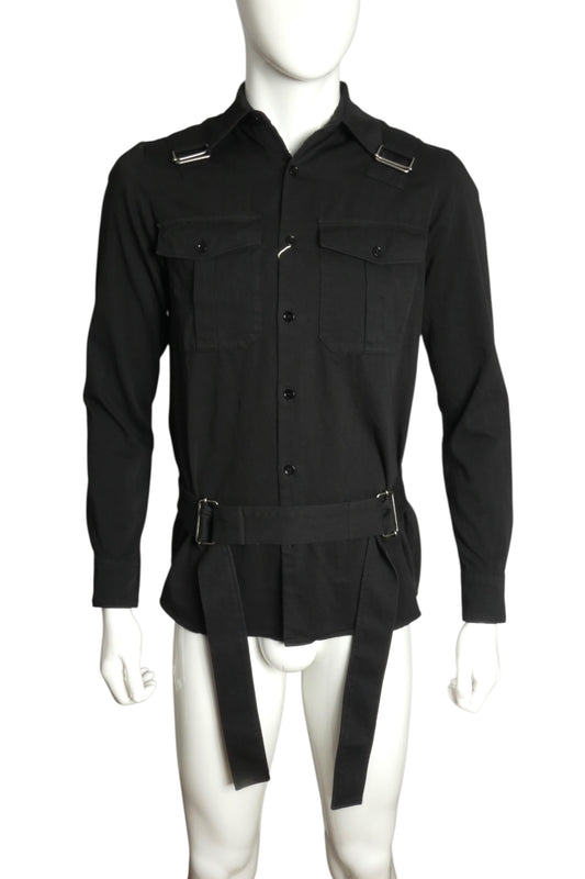 DRIES VAN NOTEN- NWT Black Cotton BackPack L/S Shirt, Size Medium