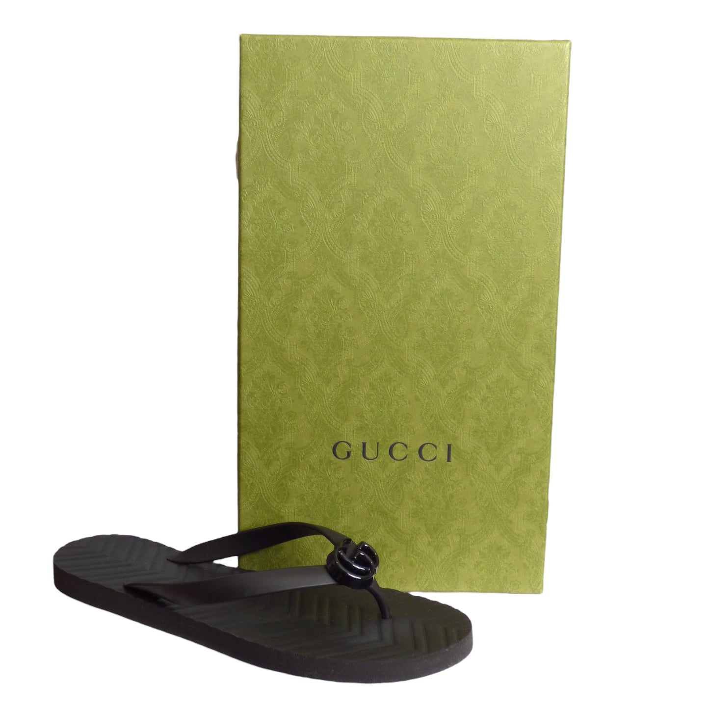 GUCCI- NIB Black Rubber Thongs, Size US-12.5