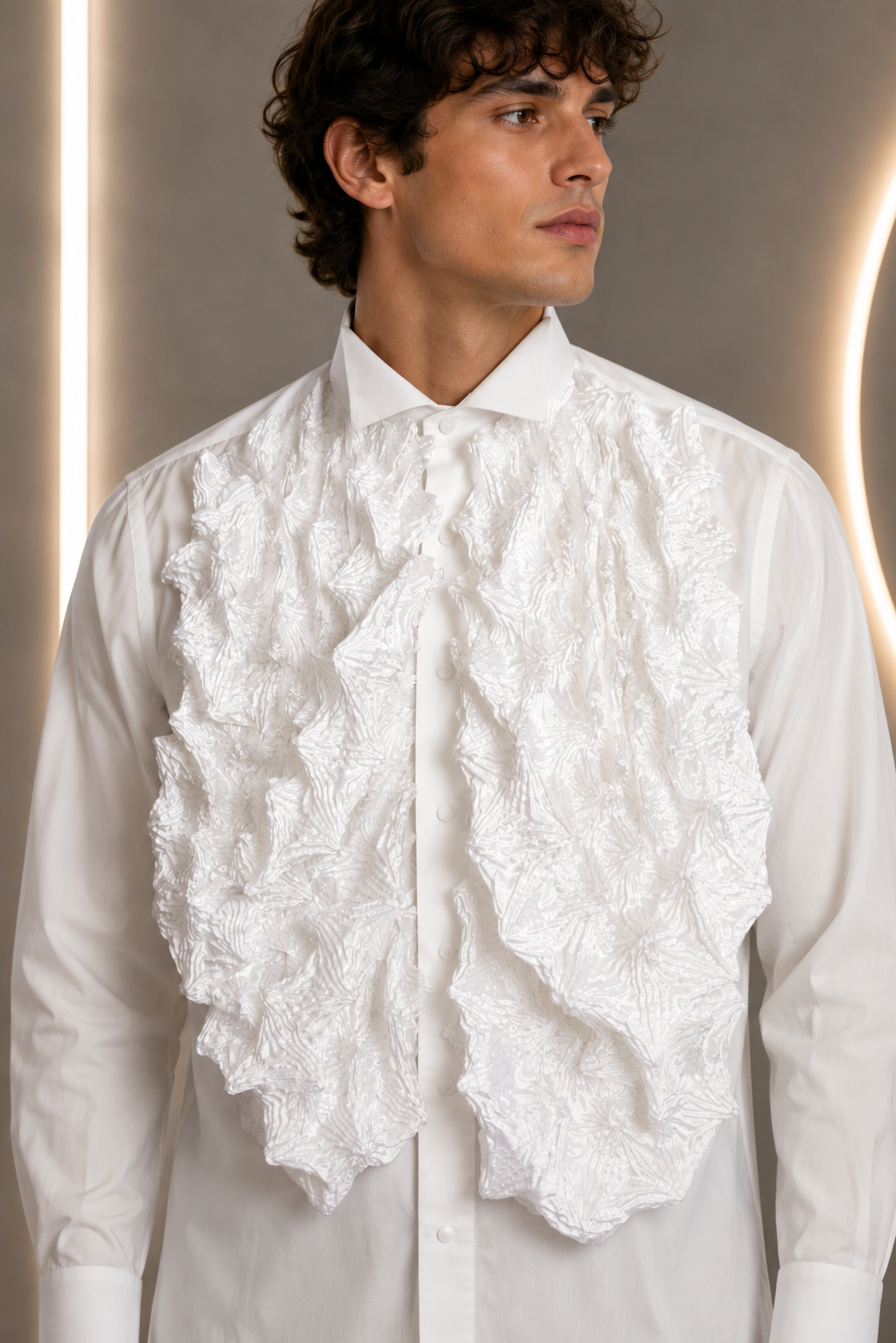 PIERRE CARDIN - 1994 White Plisse Shirt, Size Large
