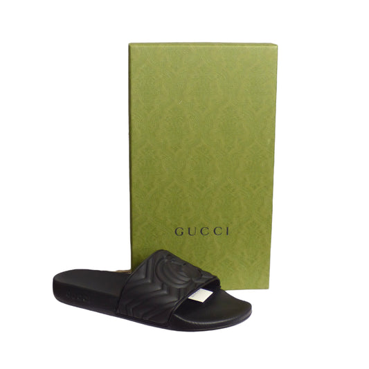 GUCCI- NIB Black Quilted GG Rubber Sandals, Size US-9 1/2