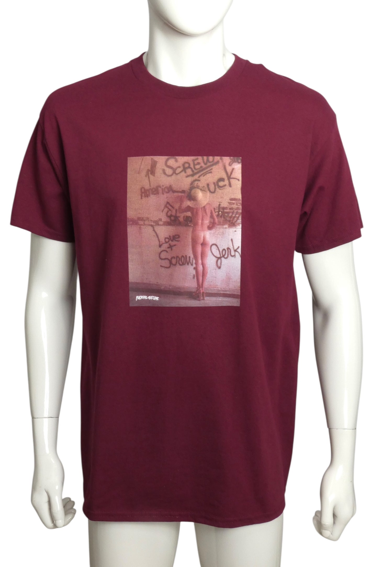 FUCKING AWESOME- NWT Burgundy "Love & Screw" Graphic T-Shirt, Size Large