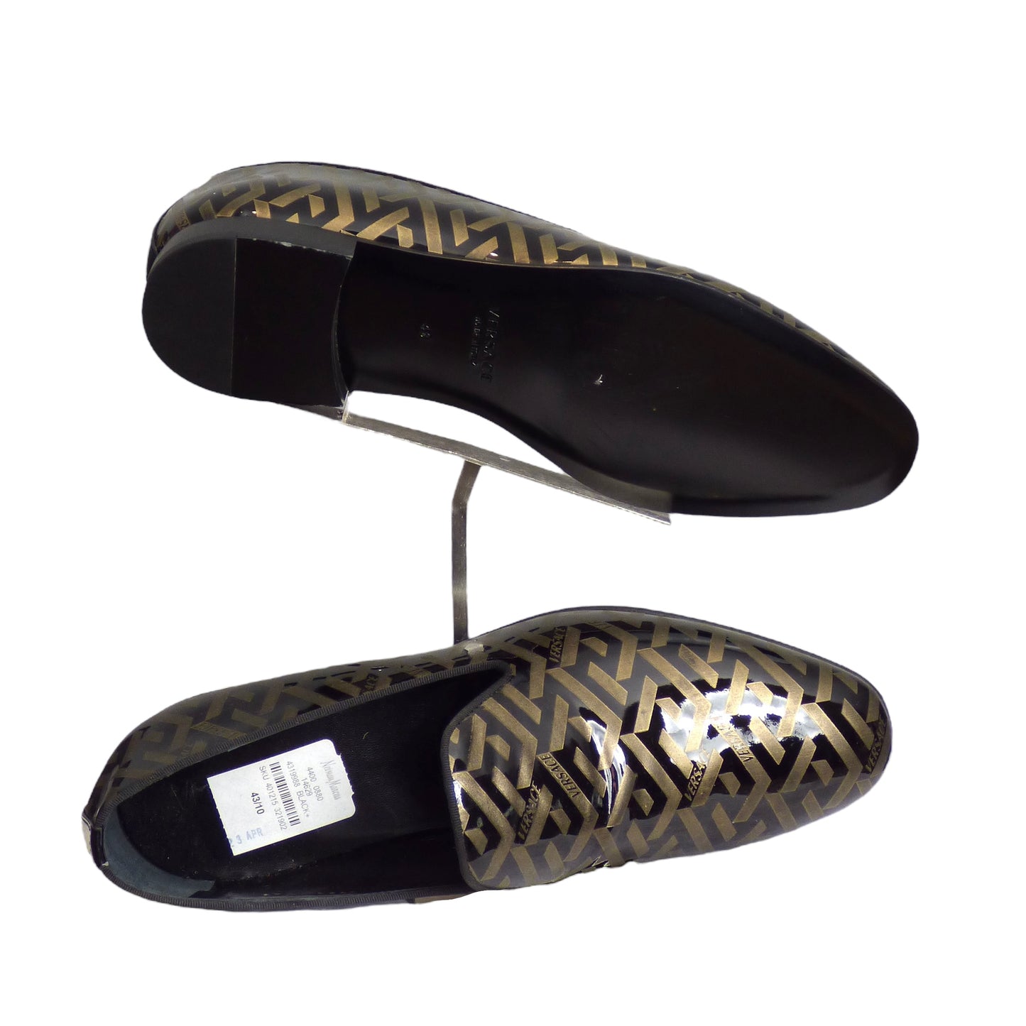 VERSACE- Greek Key Patent Leather Slippers, Size 10