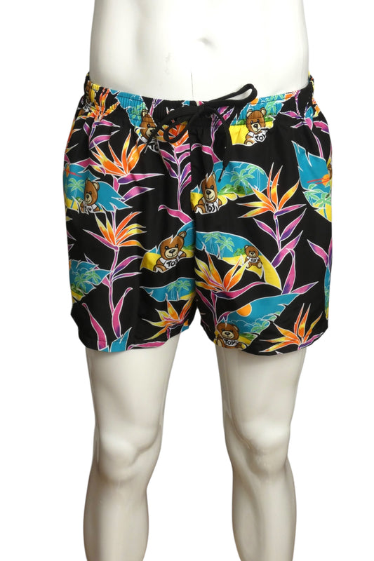 Black Teddy Bear Print Swim Trunks, Size Large