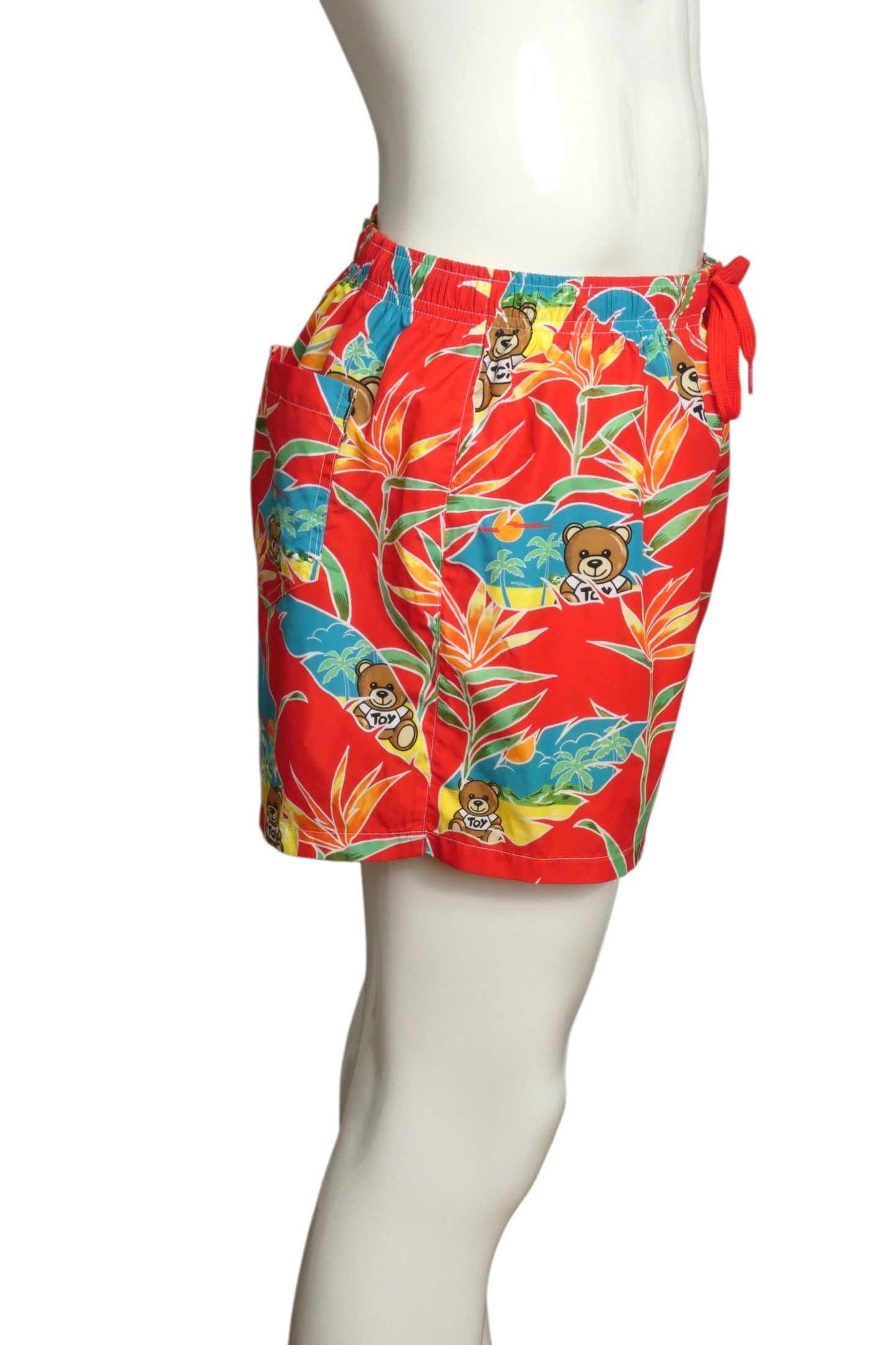 MOSCHINO SWIM- Multi Color Teddy Bear Swim Trunks, Size Large