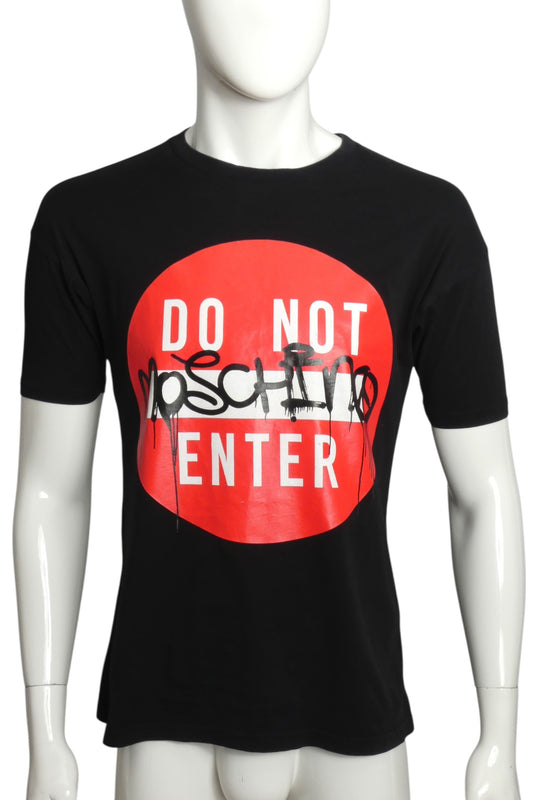 MOSCHINO COUTURE!- Black"Do Not Enter" Graphic Print T-Shirt, Size Medium
