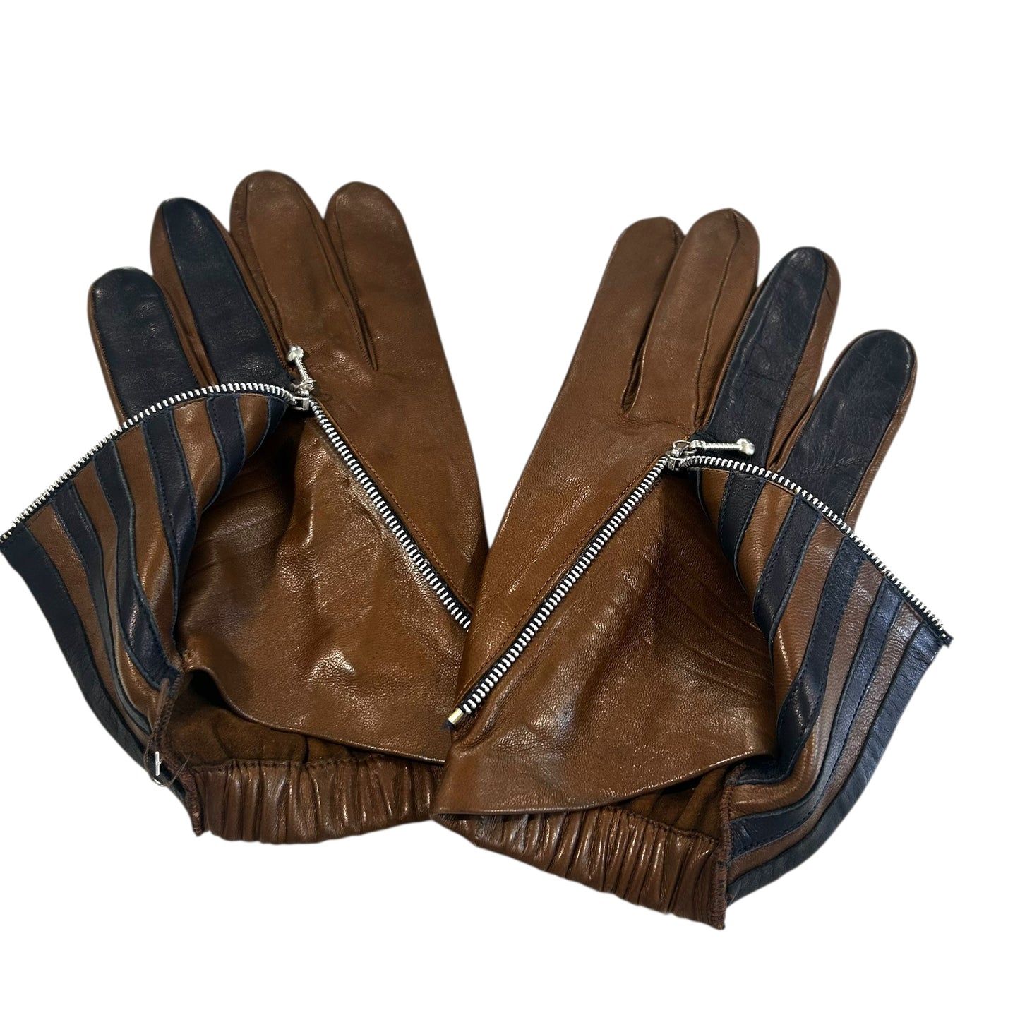 1990s Leather Zipper Gloves, Size 9