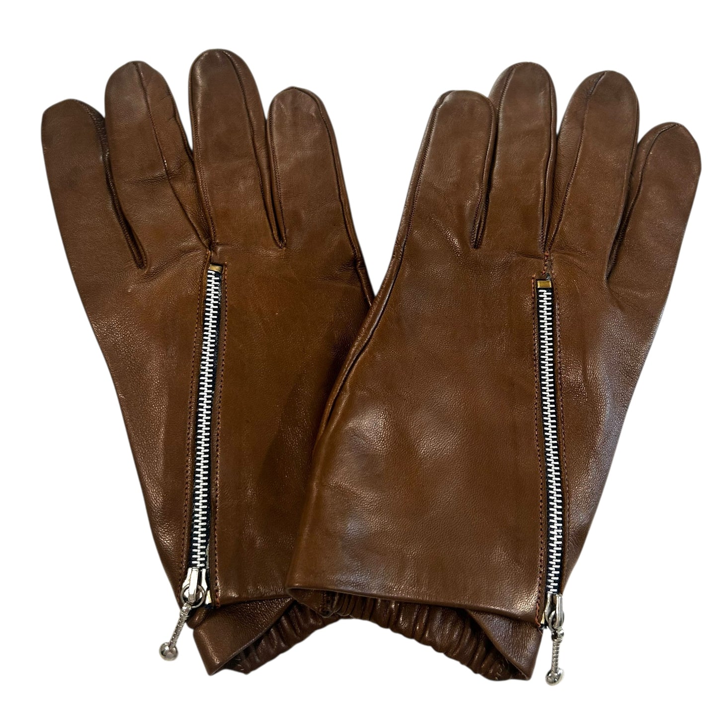 1990s Leather Zipper Gloves, Size 9