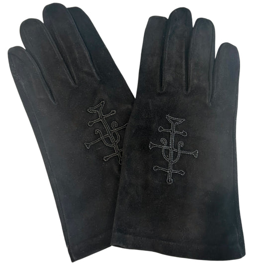 1990s Embroidered Suede Gloves, Size 9