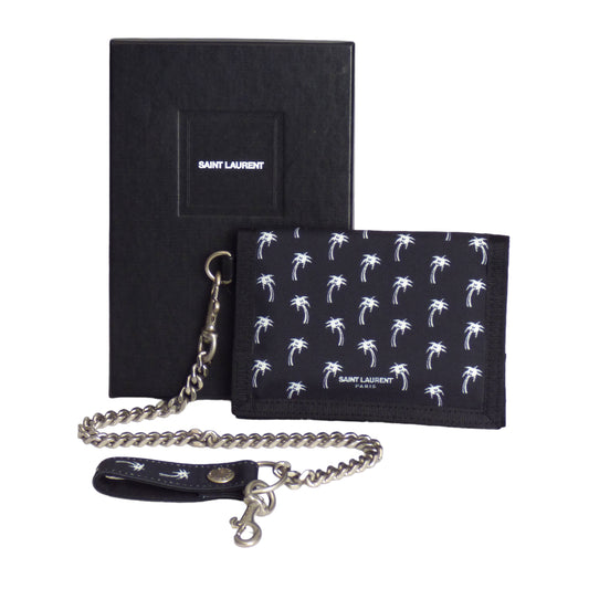 SAINT LAURENT- NWT Nylon Palm Tree Tri-Fold Chain Wallet