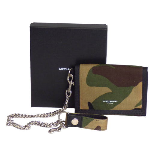 SAINT LAURENT- NWT Camo Print Tri-Fold Chain Wallet