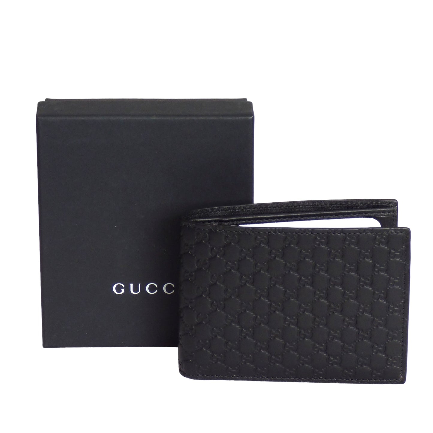 GUCCI- NIB Black Monogram Leather Billfold Wallet