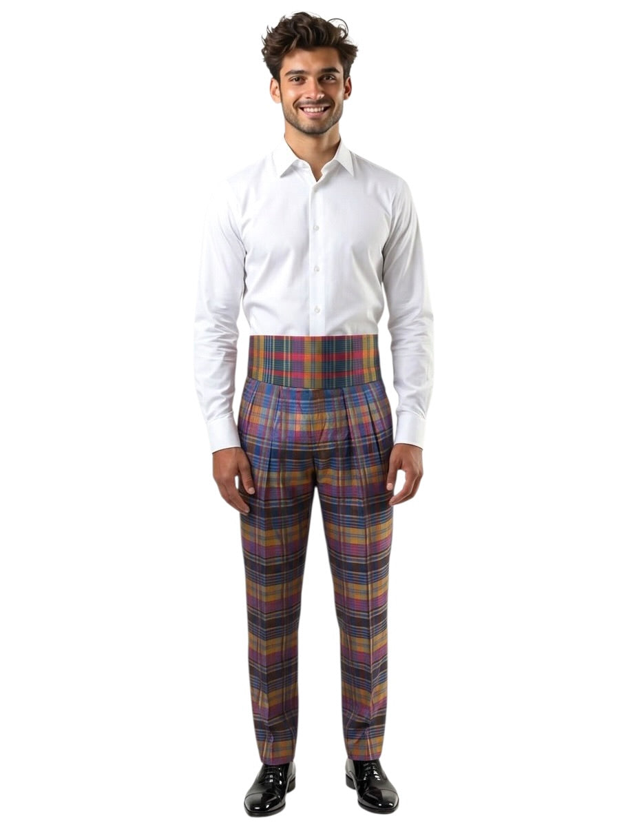 1980s Plaid Pants & Cummerbund, W-32"