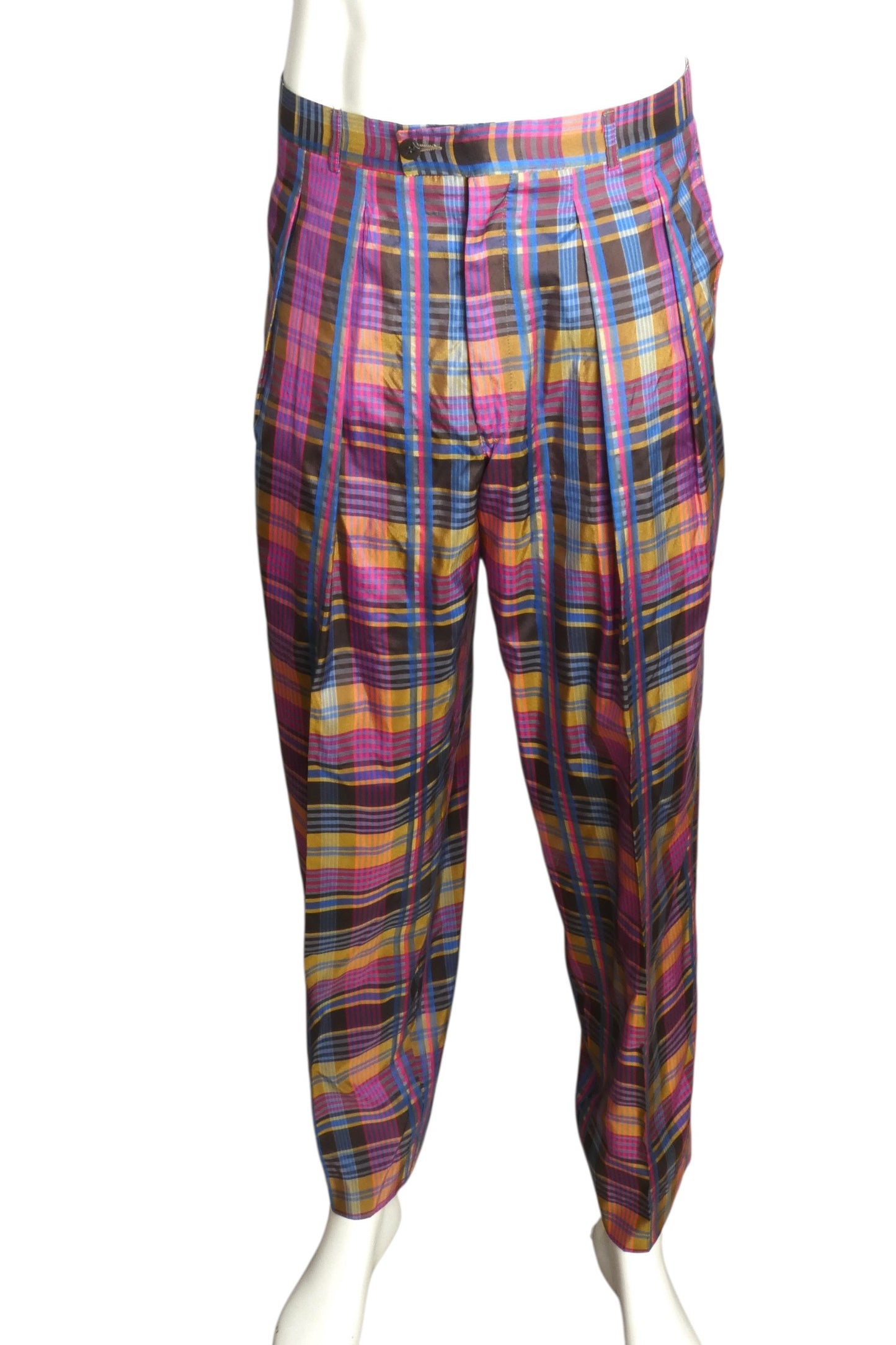 1980s Plaid Pants & Cummerbund, W-32"