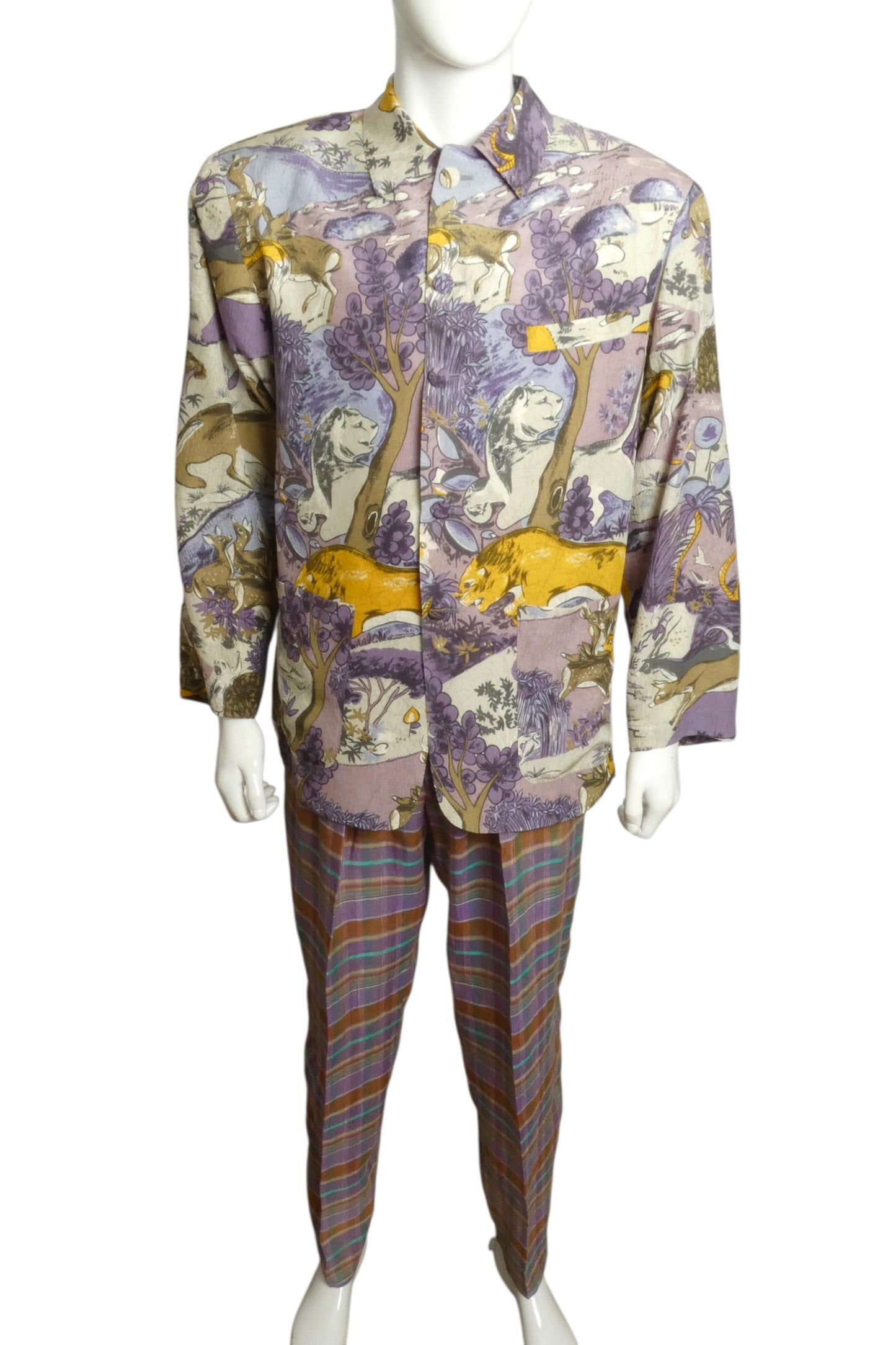 1980s Rayon Print Suit, Size Large