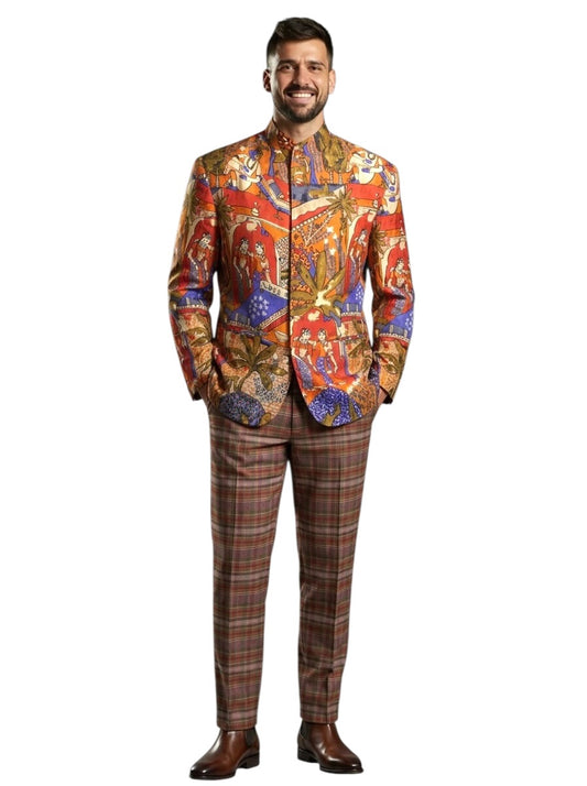 1980s Rayon Print Suit, Size Large