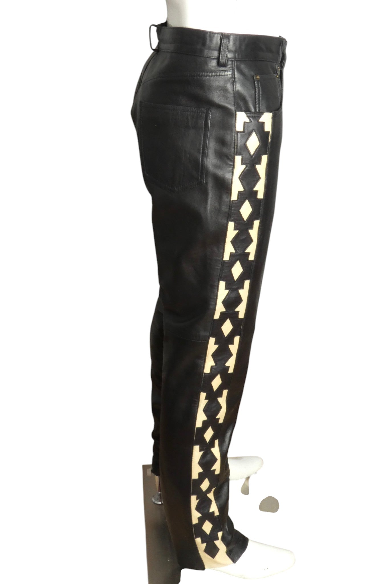 1980s Leather Applique Pants, Waist 30