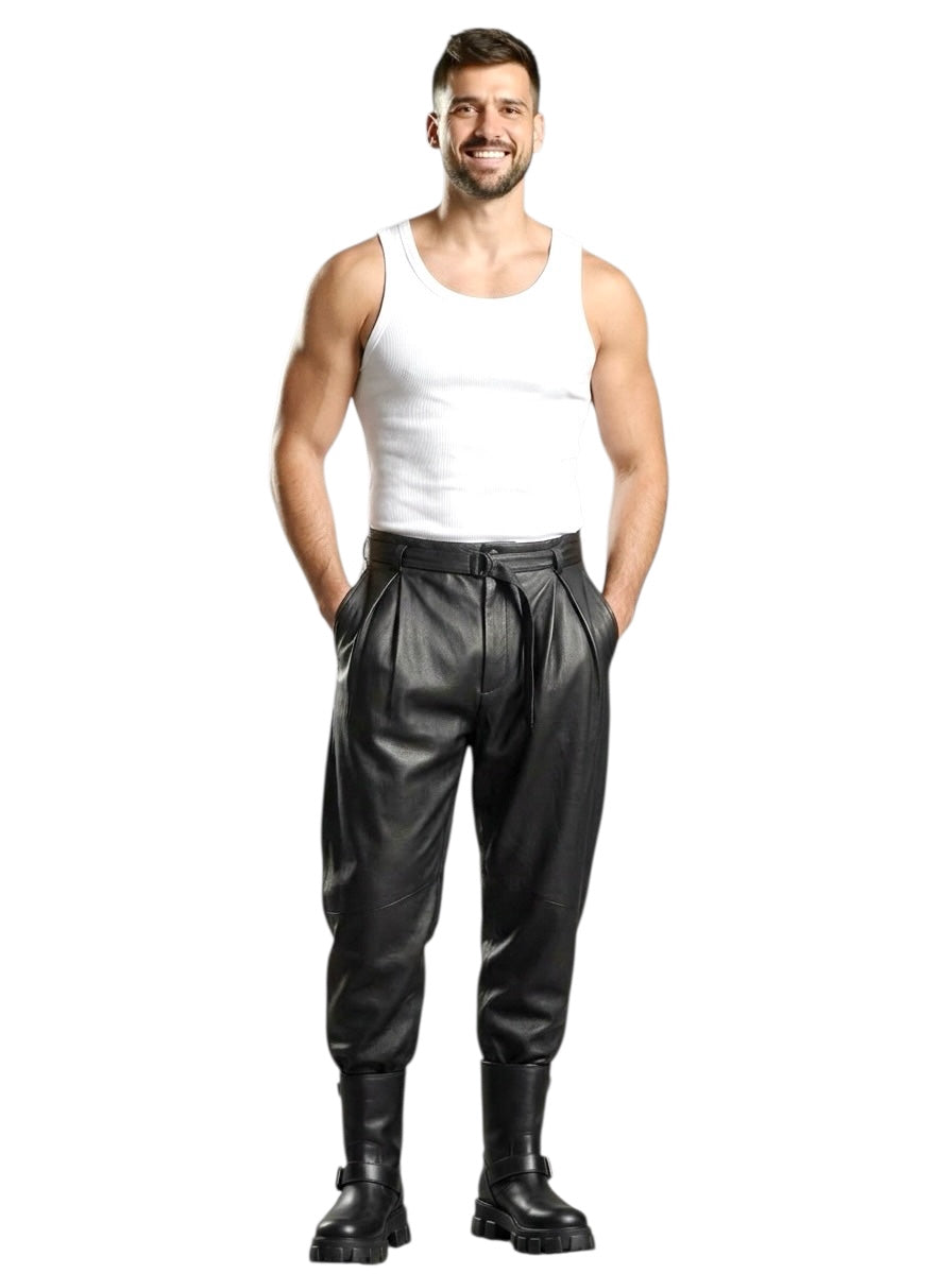 1980s Pleated Leather Pants, Waist 32