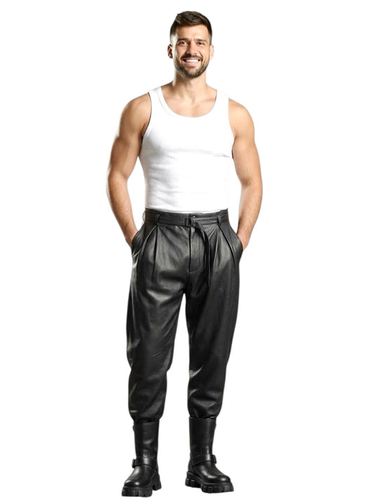 1980s Pleated Leather Pants, Waist 32