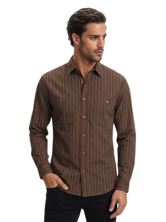 1990s Pin Stripe L/S Shirt, Size Large