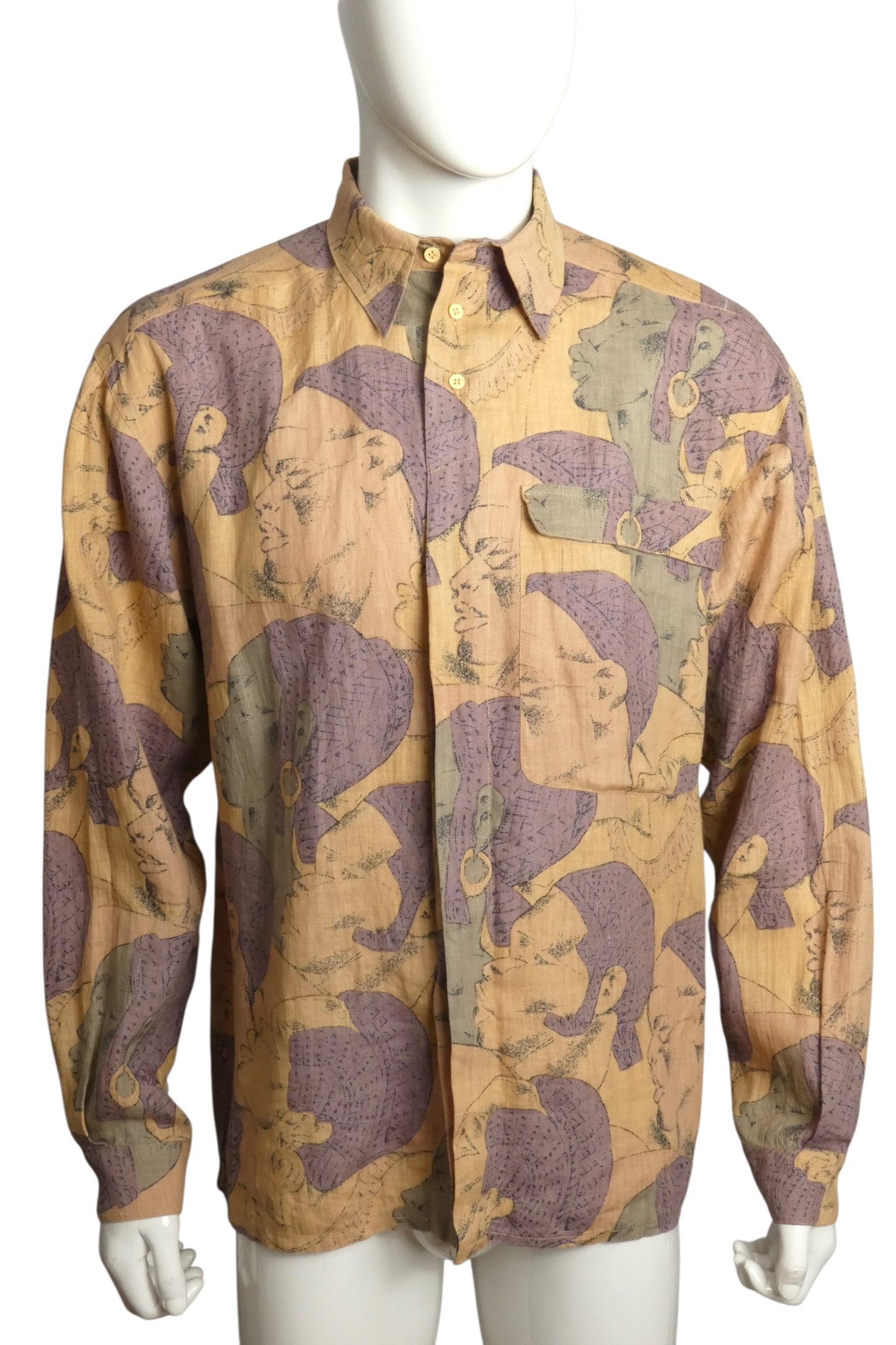 1980s Printed Linen Shirt, Size Medium