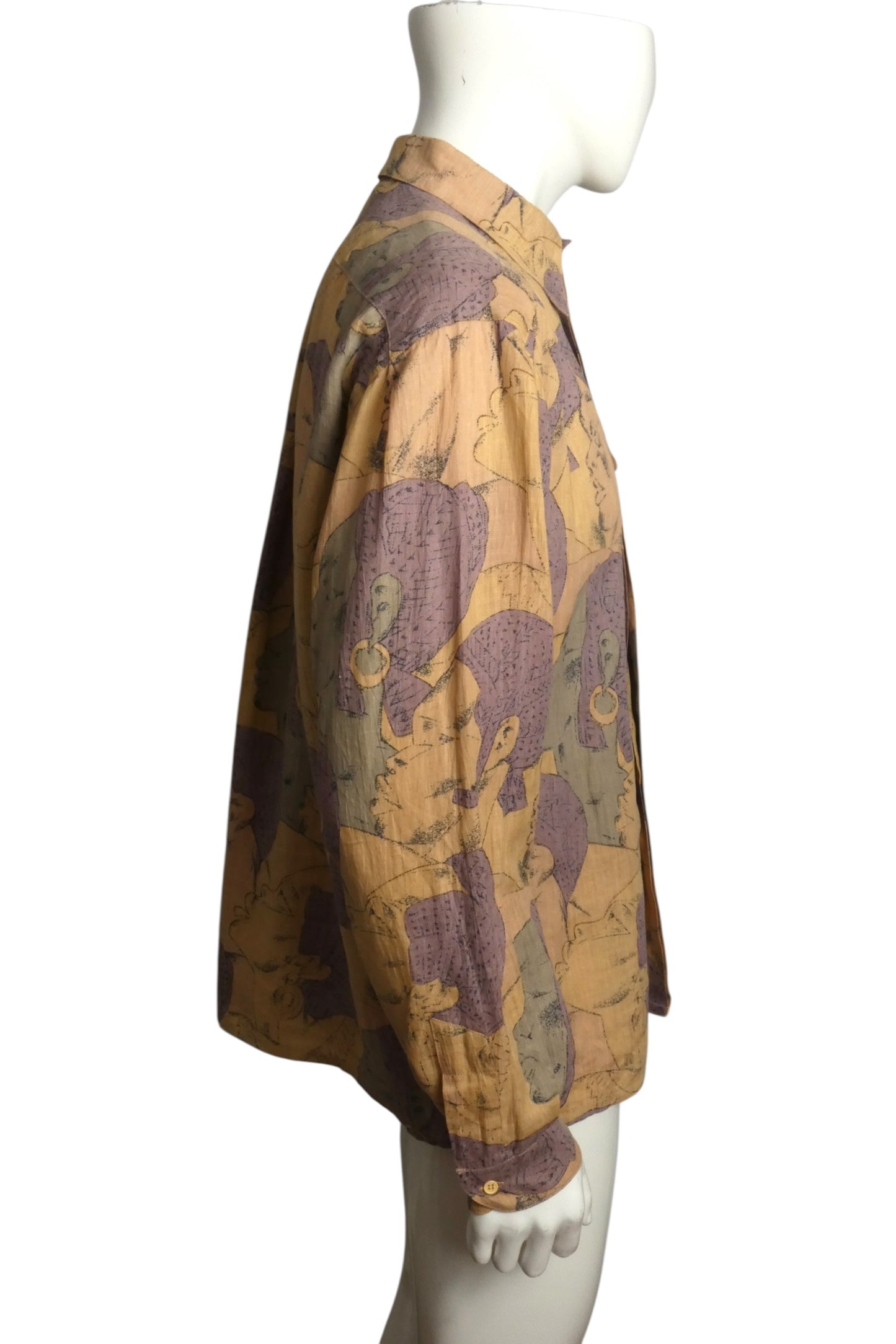 1980s Printed Linen Shirt, Size Medium