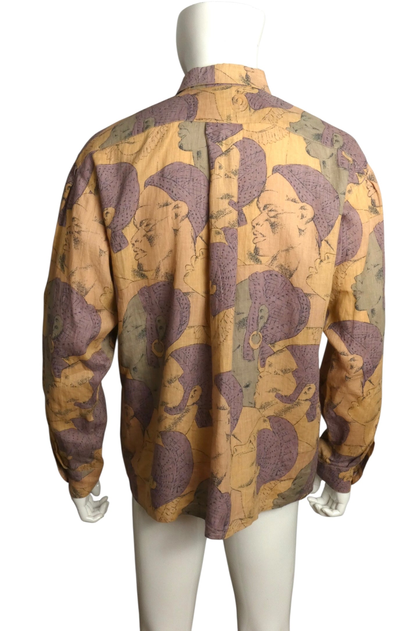 1980s Printed Linen Shirt, Size Medium