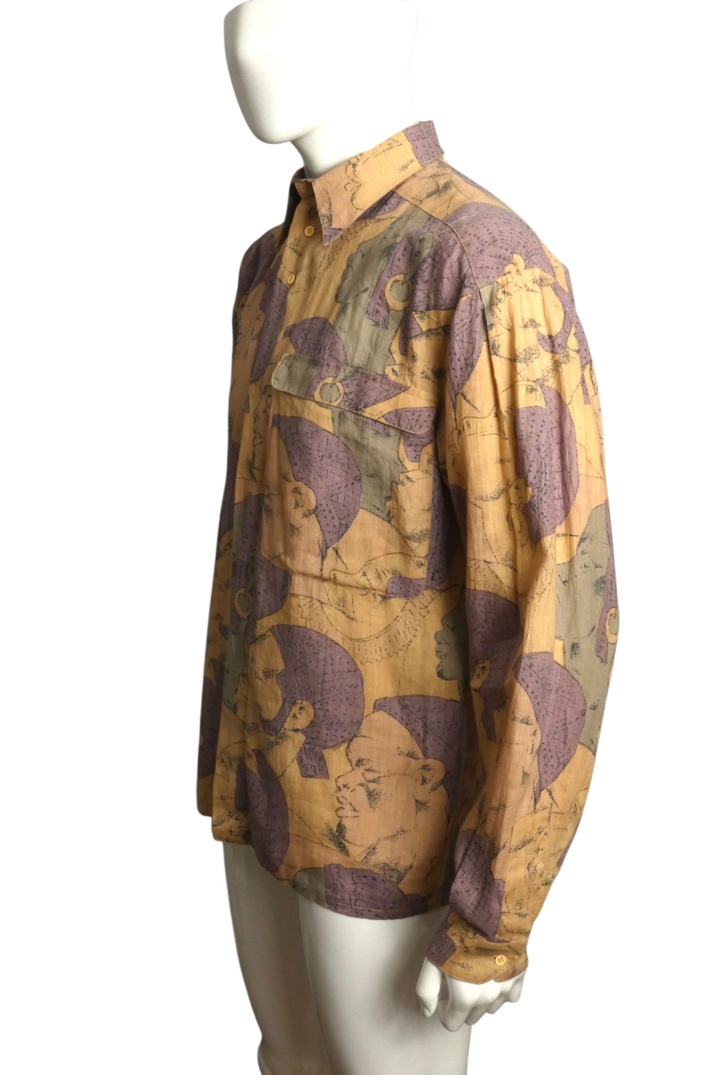 1980s Printed Linen Shirt, Size Medium