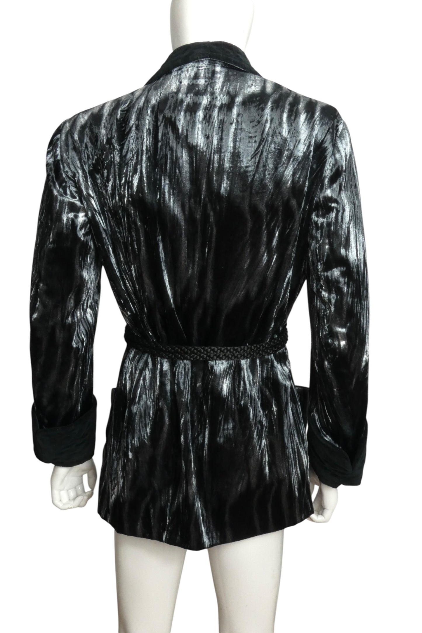 1980s Black & Grey Velvet Smoking Jacket, Size-Large