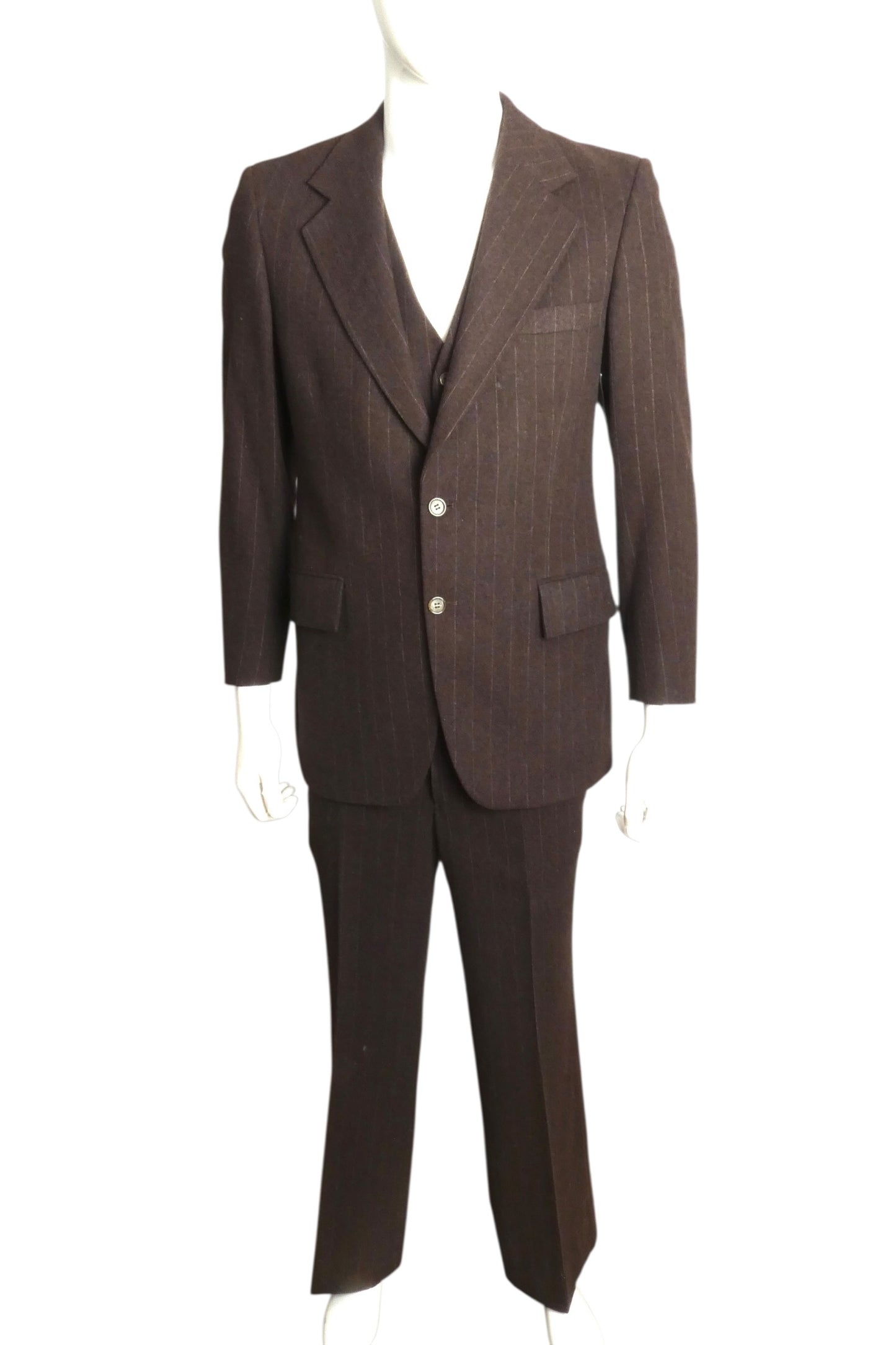1977 3pc Pinstripe Wool Suit, Size Medium
