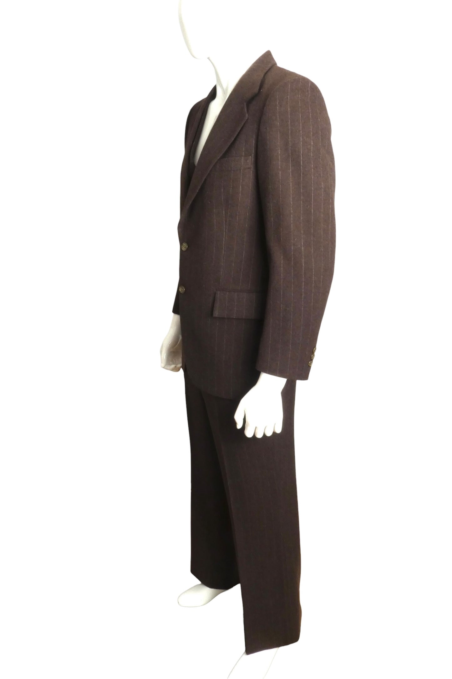 1977 3pc Pinstripe Wool Suit, Size Medium