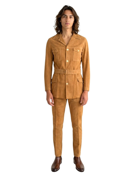 1970s Cutwork Suede Suit, Size Medium