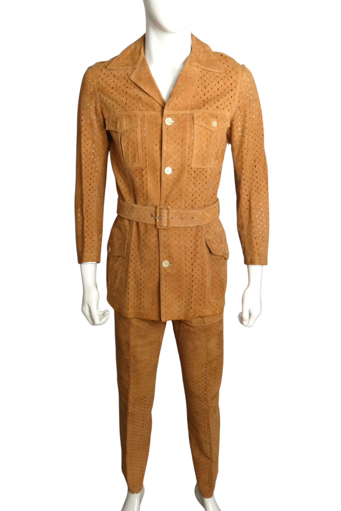 1970s Cutwork Suede Suit, Size Medium