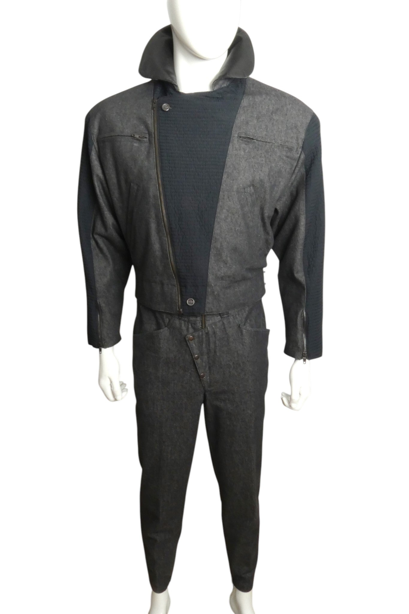 1980s Leather &  Denim Suit, Size Medium