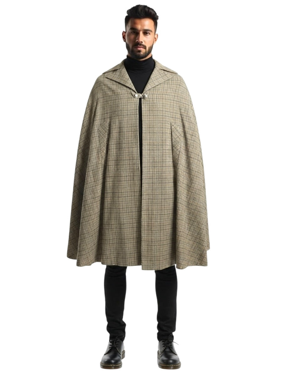 1970s Wool Plaid Cape, Size Medium