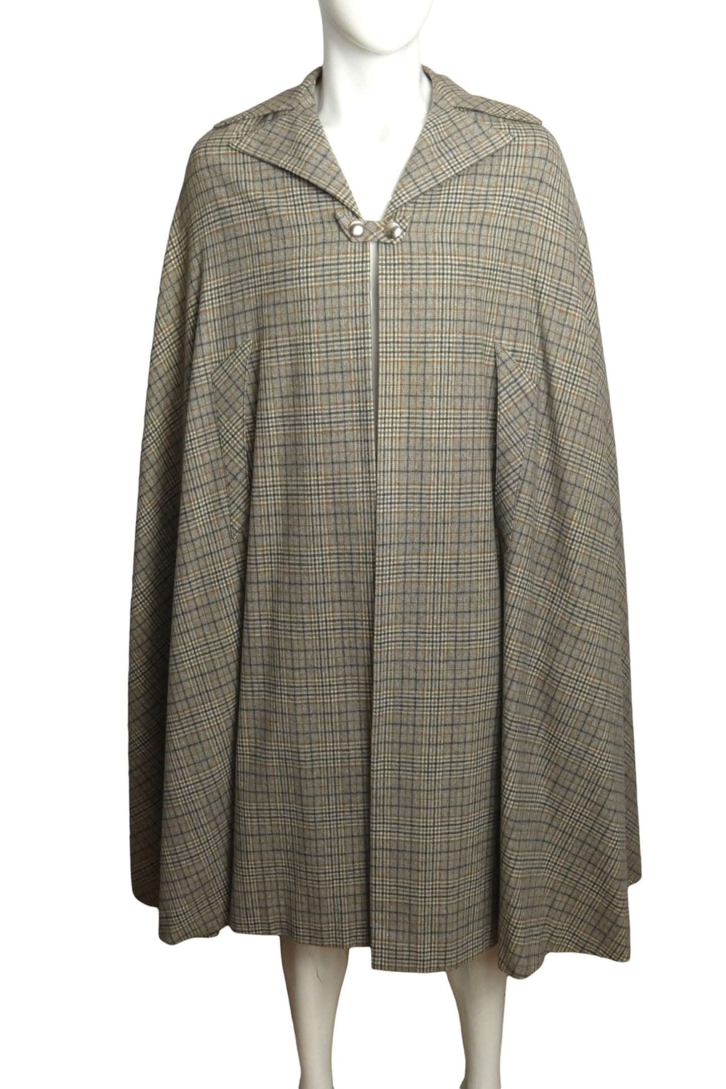 1970s Wool Plaid Cape, Size Medium