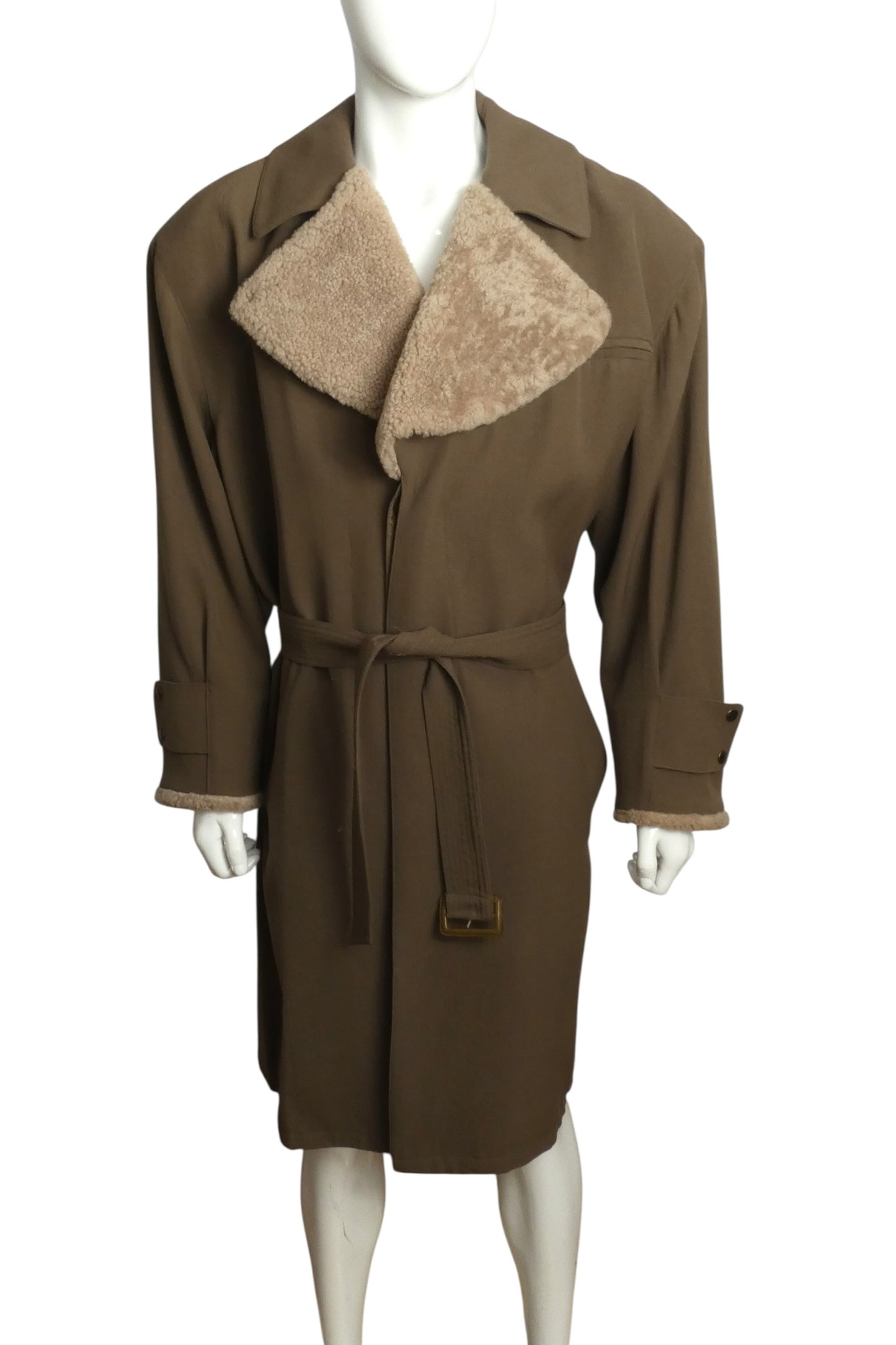 1990s Gaberdine & Fur Trench Coat, Size Large