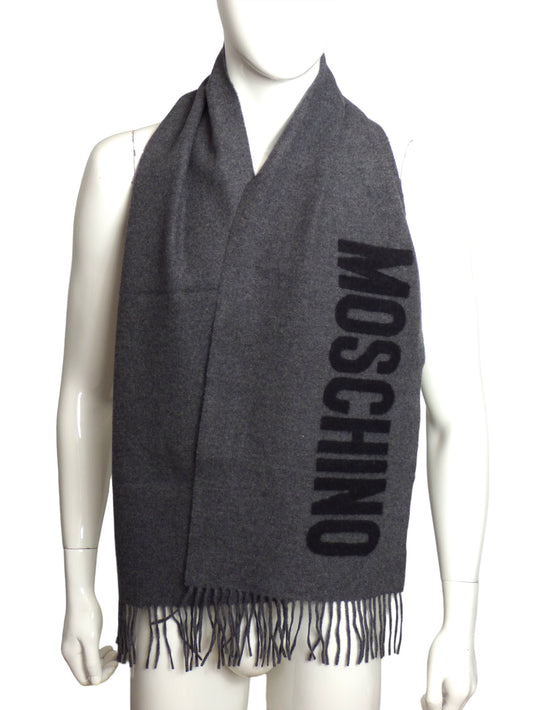 MOSCHINO- NWT Gray & Black Wool Fringe Muffler