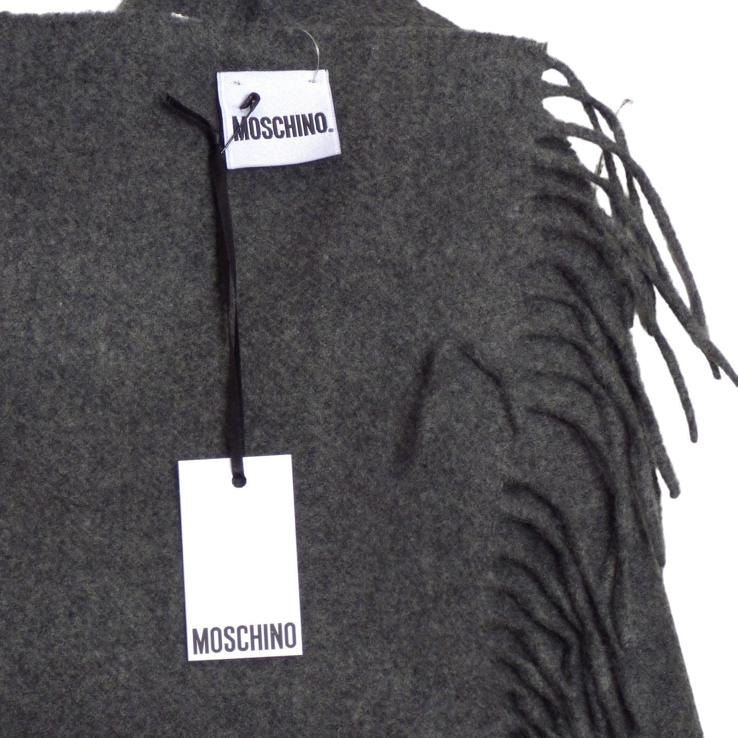 MOSCHINO- NWT Gray & Black Wool Fringe Muffler