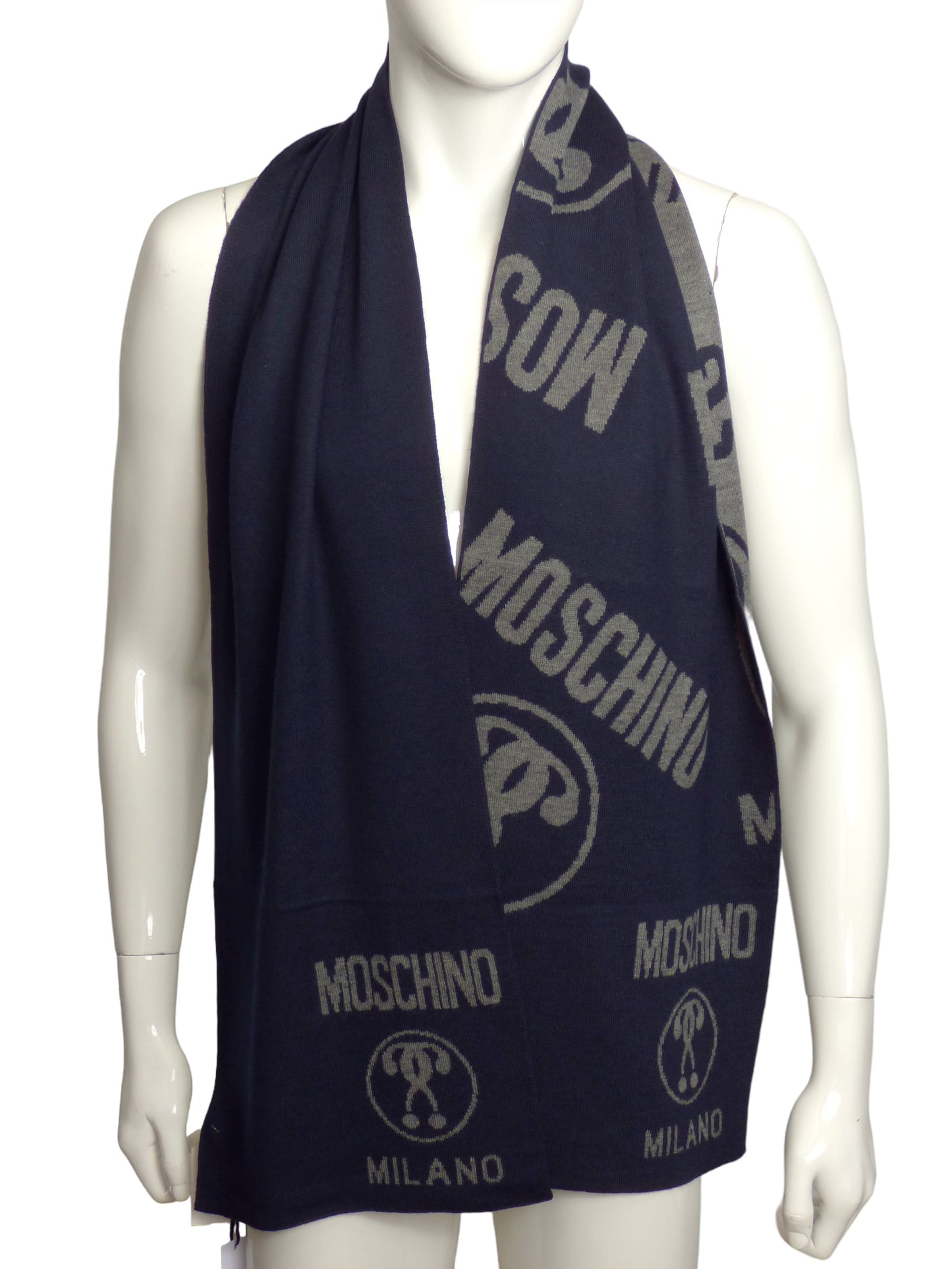 MOSCHINO- NWT Navy & Gray Printed Wool Muffler