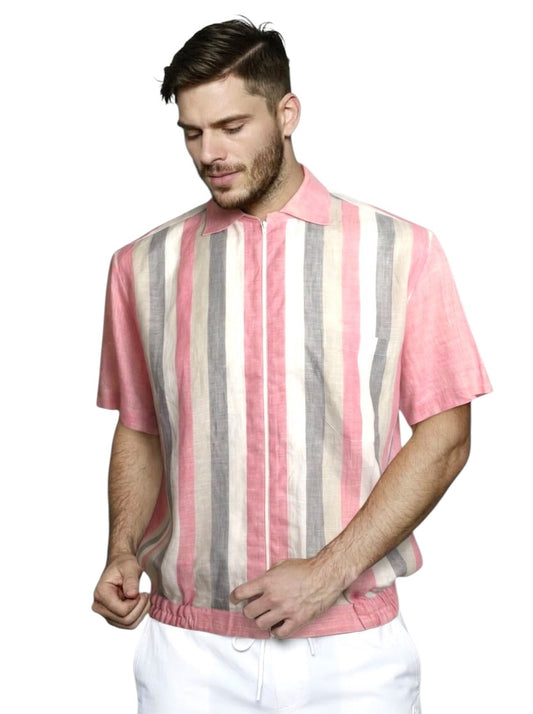 1980s Striped Linen Shirt, Size Large