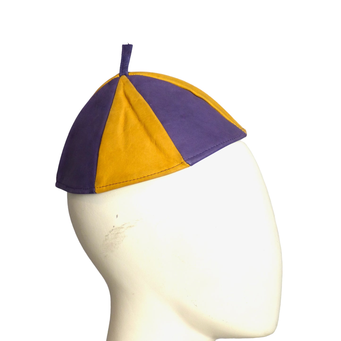 1920s Purple & Yellow Leather Beanie