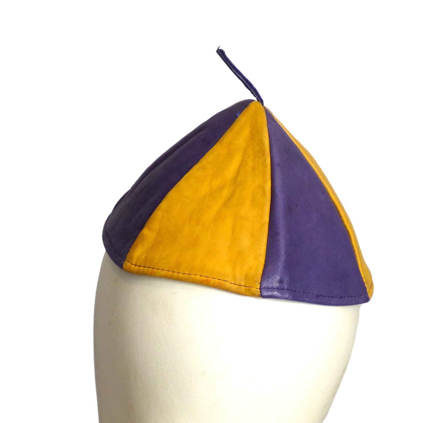 1920s Purple & Yellow Leather Beanie