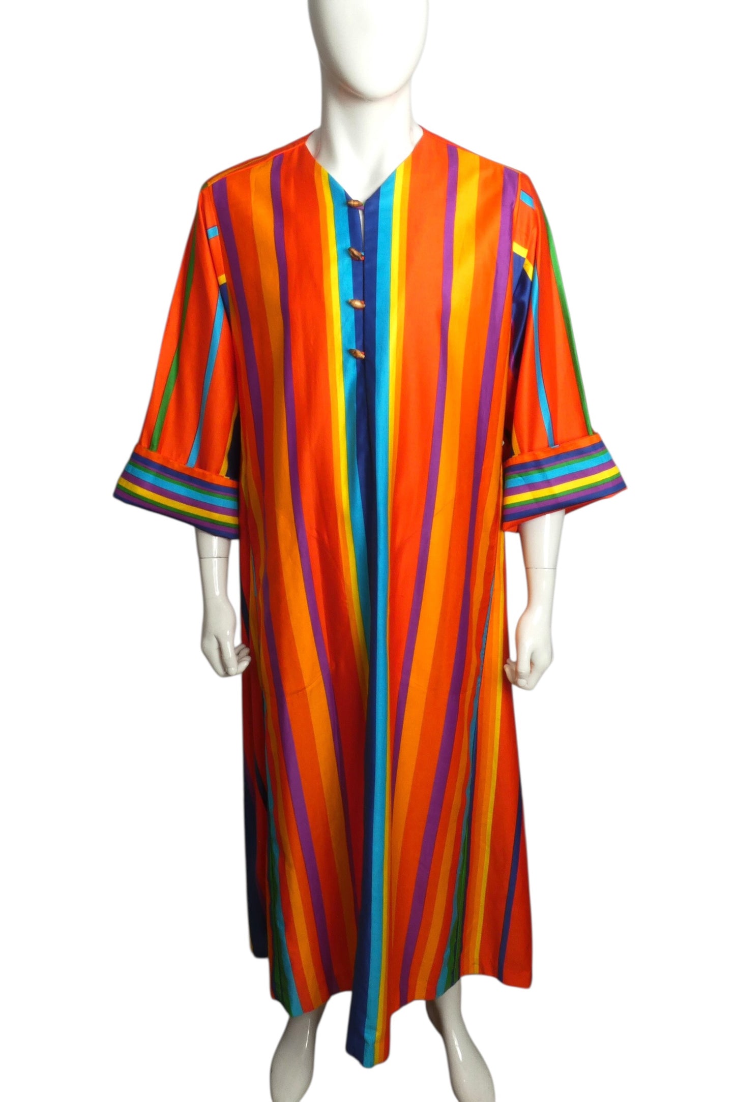 1980s Stripe Cotton Caftan, Size Medium