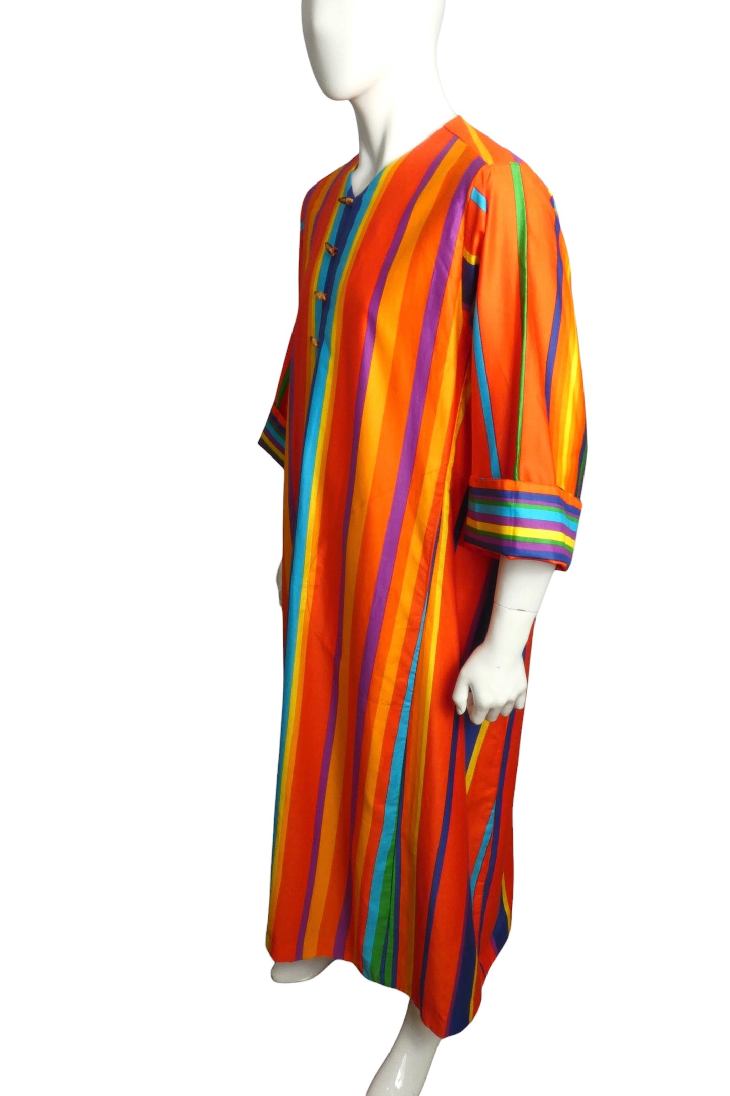 1980s Stripe Cotton Caftan, Size Medium
