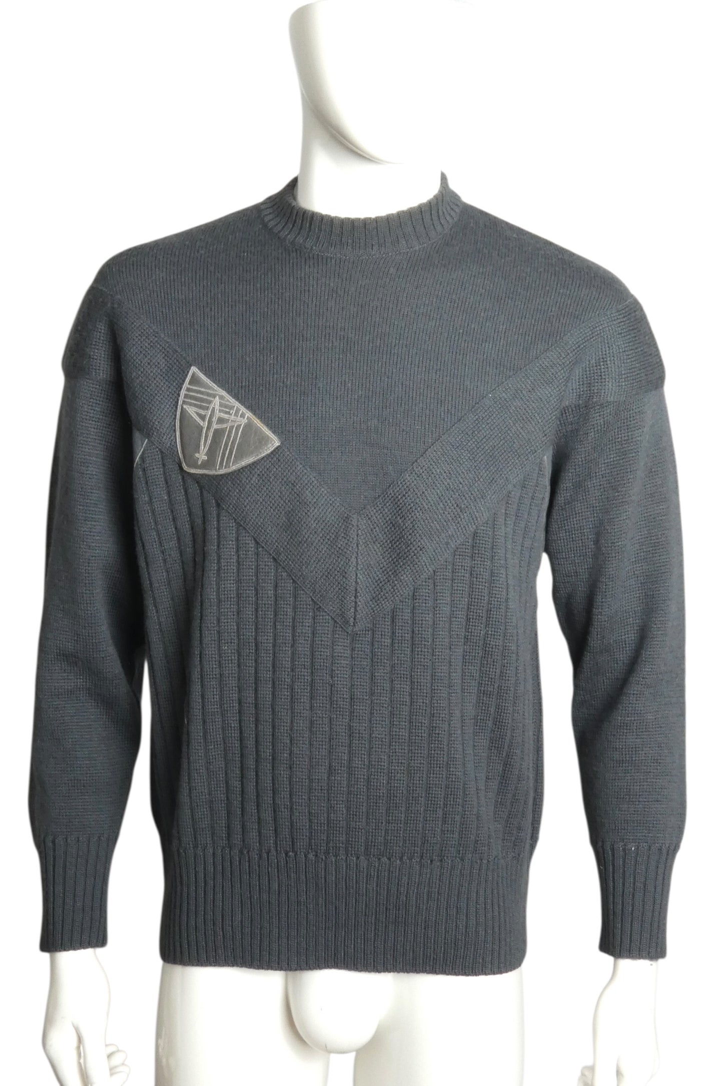 1980s Wool & Leather Sweater, Size Large
