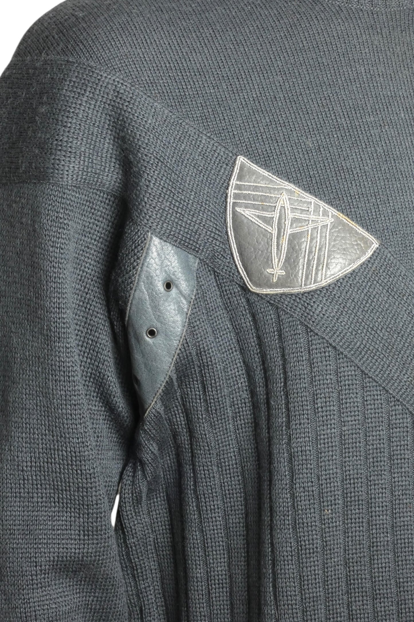 1980s Wool & Leather Sweater, Size Large