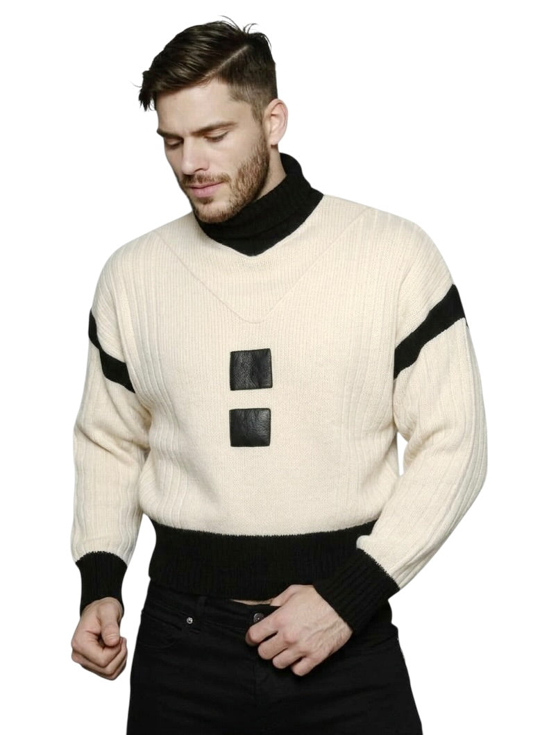 1980s Wool & Leather Sweater, Size Medium