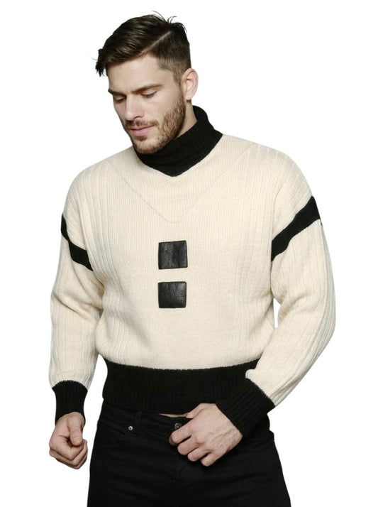 1980s Wool & Leather Sweater, Size Medium