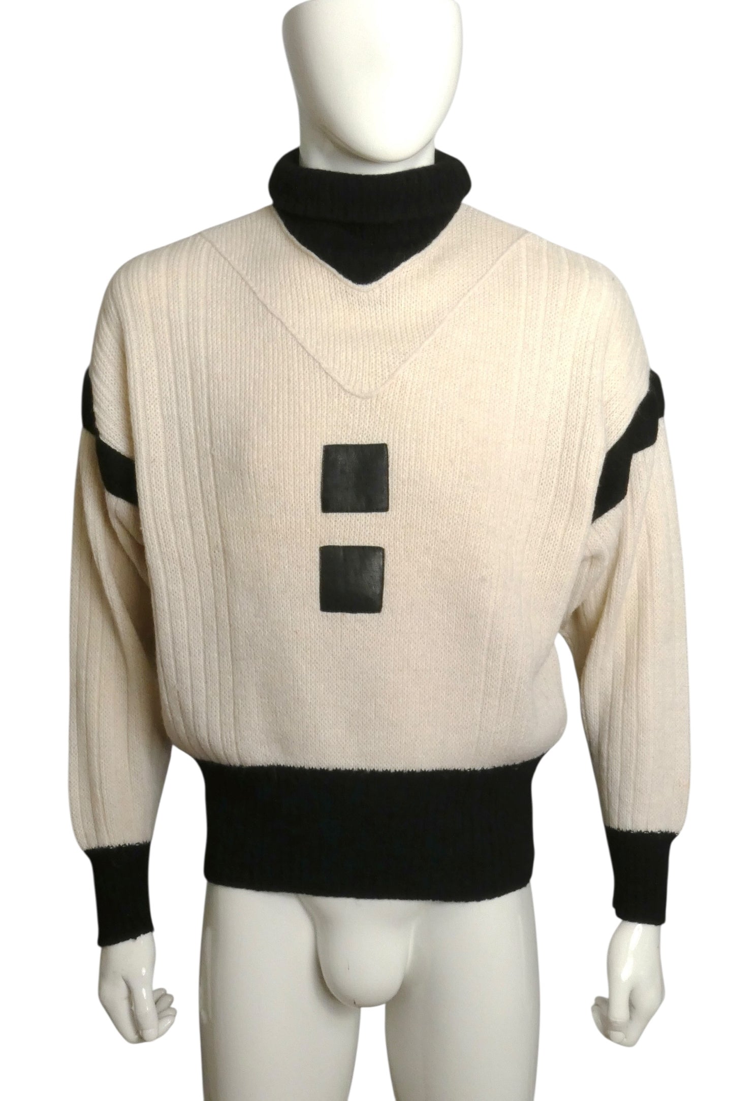 1980s Wool & Leather Sweater, Size Medium